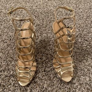 Schutz metallic gold caged stiletto heels